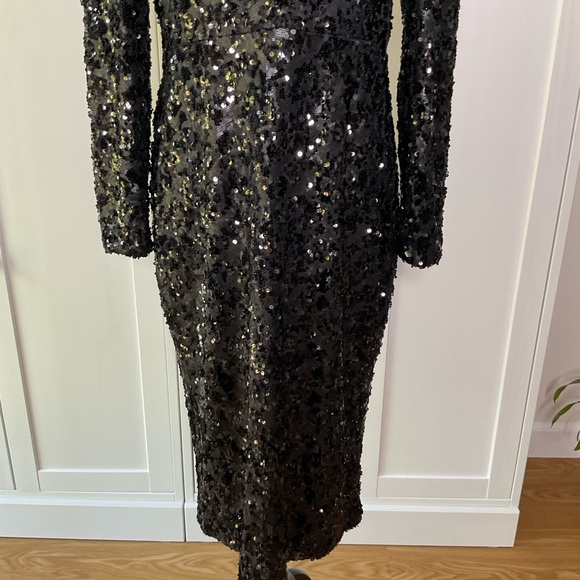 Dress the Population V-Neck Sequin Midi Dress Black Size XL - Picture 5 of 16